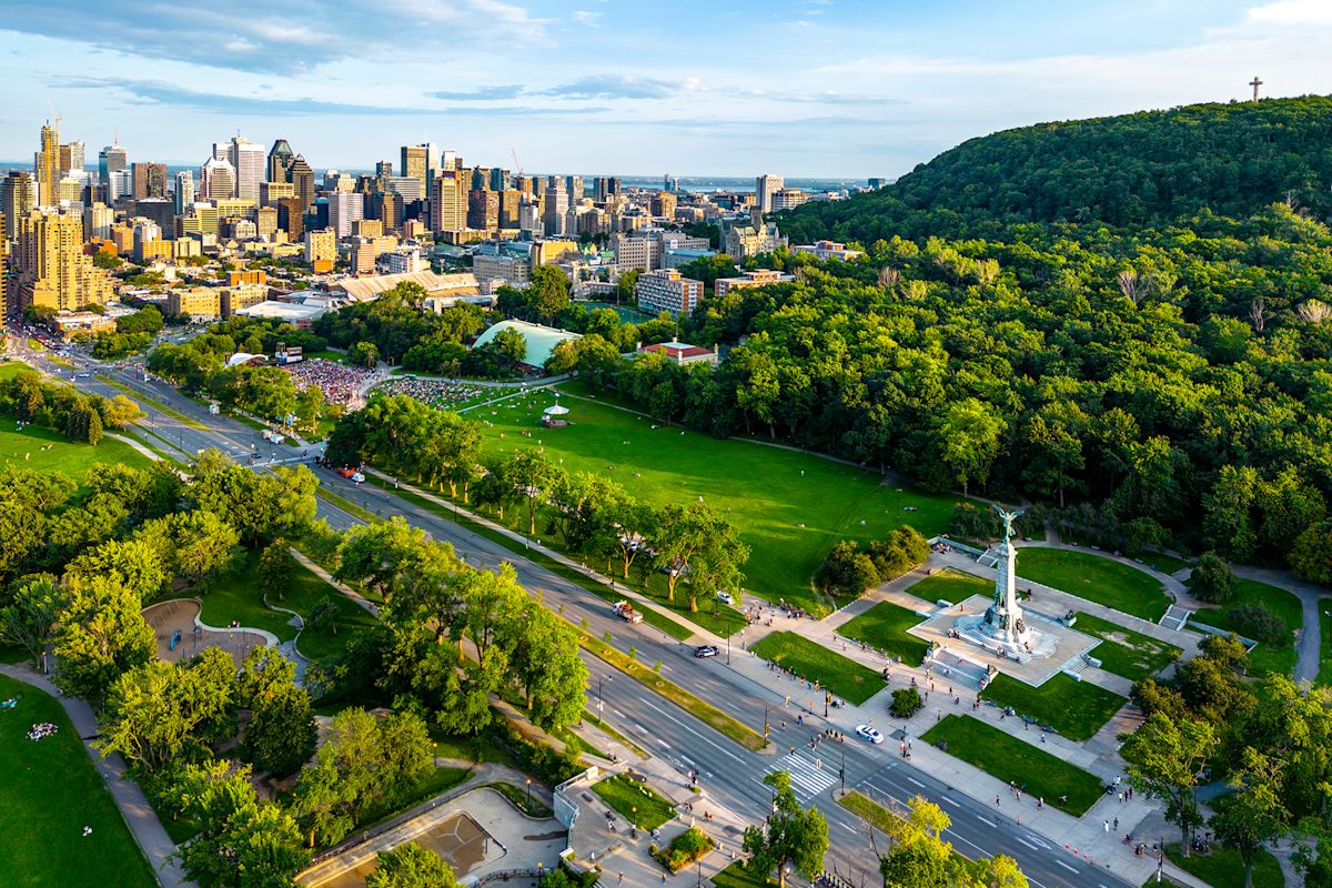 Vista aérea de Montréal e do Mont Royal, cenário do Mundial de Ciclismo de Estrada 2026