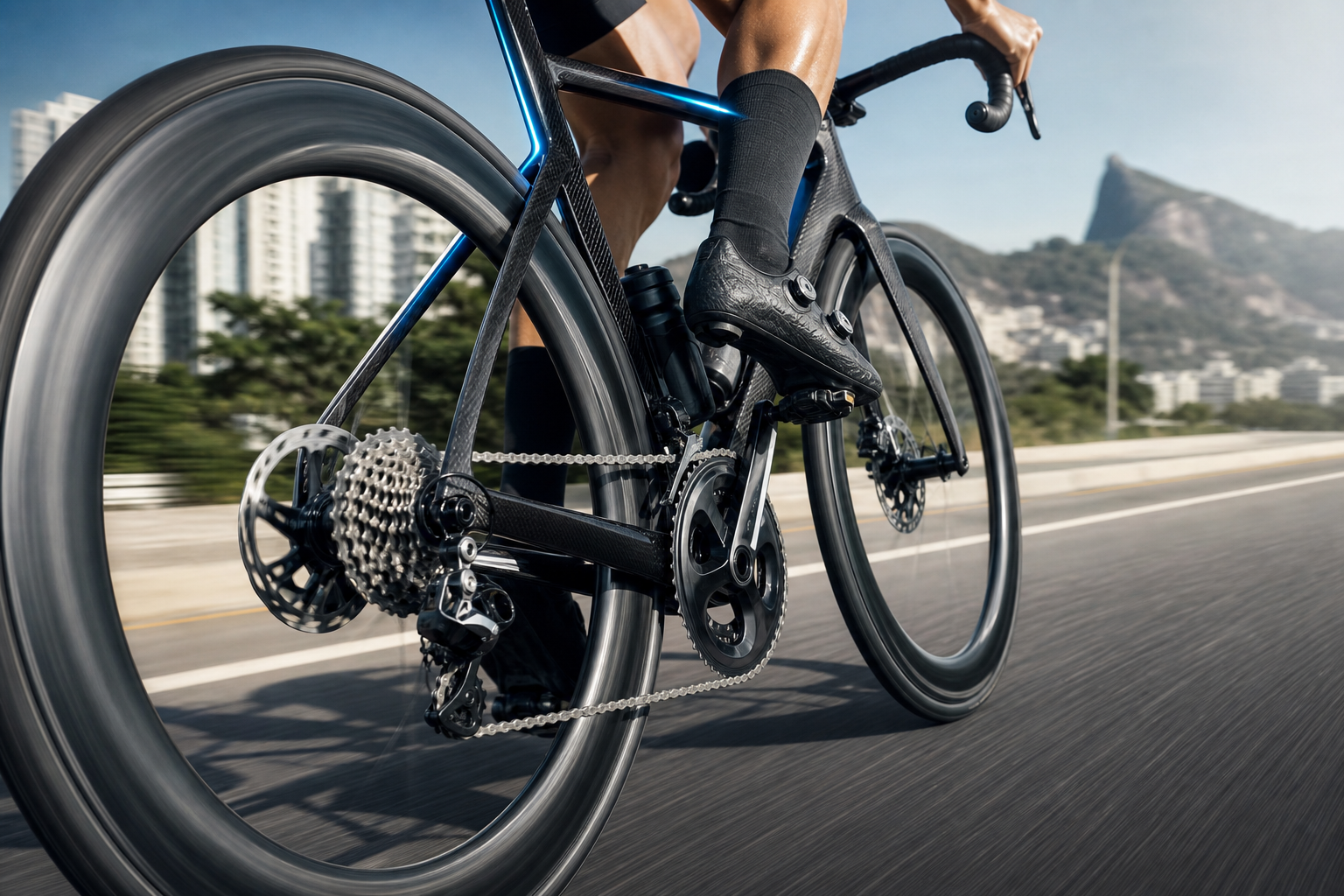 Bicicleta de estrada de alto desempenho em movimento